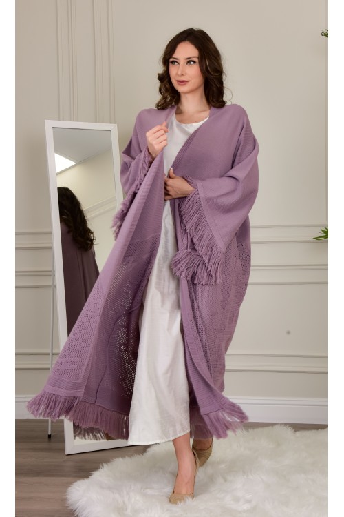 عباية شتوي نسائي تركي أنيقة لون موف