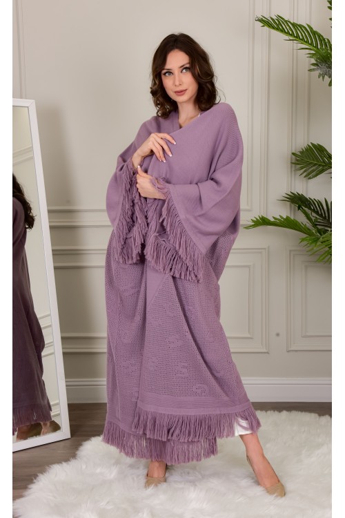 عباية شتوي نسائي تركي أنيقة لون موف