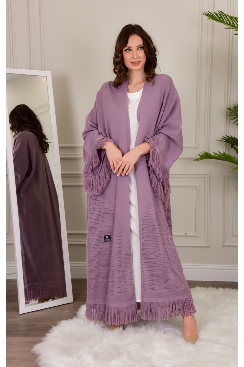 عباية شتوي نسائي تركي أنيقة لون موف