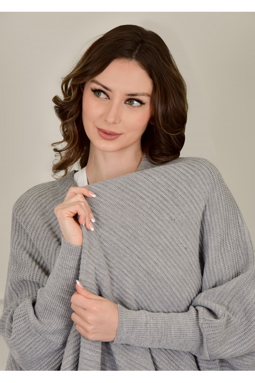 عباية شتوي نسائي تركي أنيقة لون رمادي مفتوحة من الأمام وأكمام ضيقة