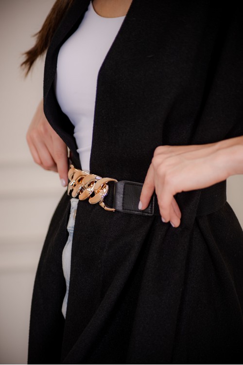 سترة كارديجان نسائي أنيقة بدون أكمام ومفتوحة من الأمام بدنانيش من الأسفل مع حزام خارجي