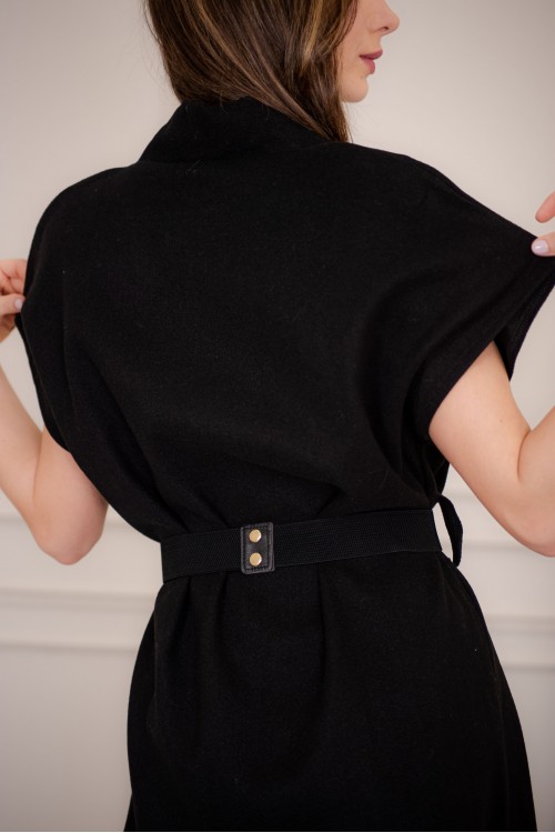 سترة كارديجان نسائي أنيقة بدون أكمام ومفتوحة من الأمام بدنانيش من الأسفل مع حزام خارجي