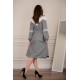 فستان شتوي نسائي قصير أنيق لون رمادي وأبيض بأكمام طويلة و رباط من الخصر وسحاب من الأمام