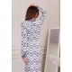 فستان شتوي نسائي طويل أنيق لون رمادي وأبيض بأكمام طويلة وفتحة صدر بشكل سبعة