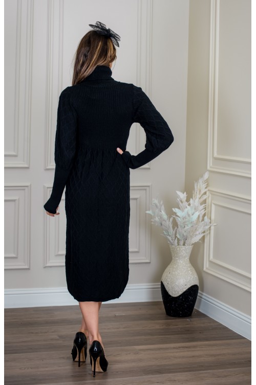 فستان شتوي نسائي طويل أنيق  بأكمام طويلة وياقة عالية