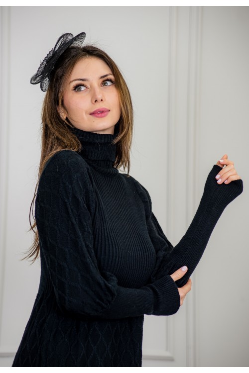 فستان شتوي نسائي طويل أنيق  بأكمام طويلة وياقة عالية