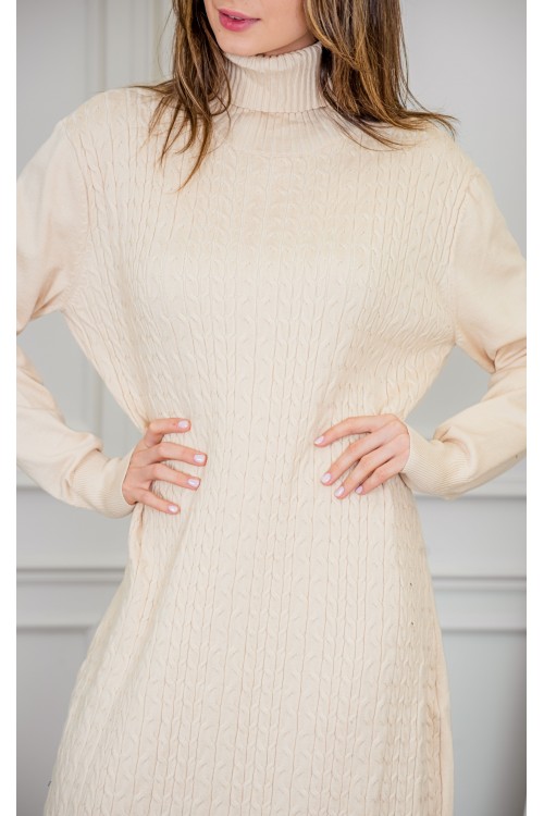 فستان شتوي نسائي طويل أنيق  بأكمام طويلة وياقة عالية