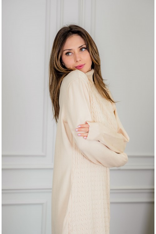 فستان شتوي نسائي طويل أنيق  بأكمام طويلة وياقة عالية