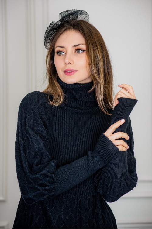 فستان شتوي نسائي طويل أنيق  بأكمام طويلة وياقة عالية