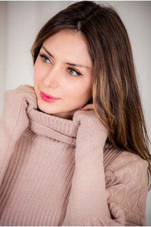 فستان شتوي نسائي طويل أنيق  بأكمام طويلة وياقة عالية