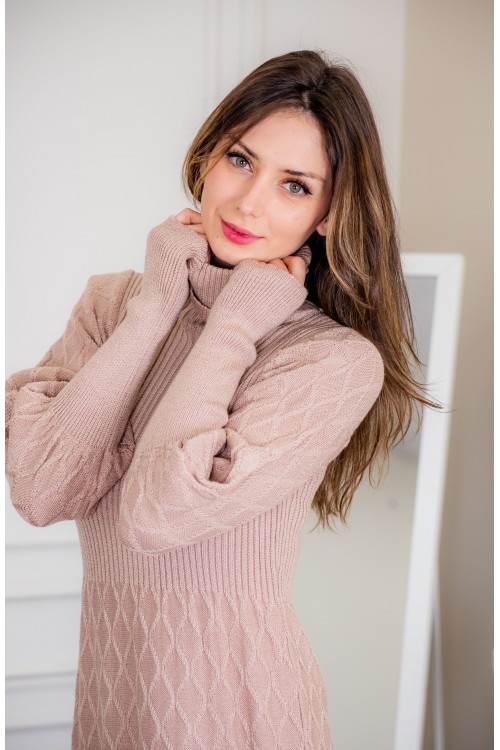 فستان شتوي نسائي طويل أنيق  بأكمام طويلة وياقة عالية