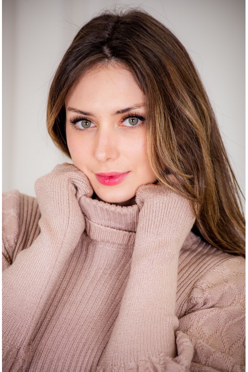 فستان شتوي نسائي طويل أنيق  بأكمام طويلة وياقة عالية