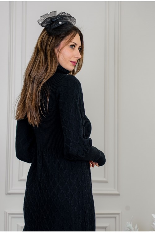 فستان شتوي نسائي طويل أنيق  بأكمام طويلة وياقة عالية