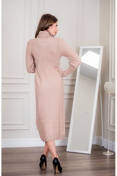فستان شتوي نسائي طويل أنيق  بأكمام طويلة وياقة عالية