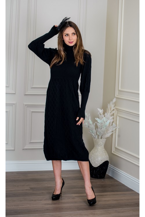 فستان شتوي نسائي طويل أنيق  بأكمام طويلة وياقة عالية