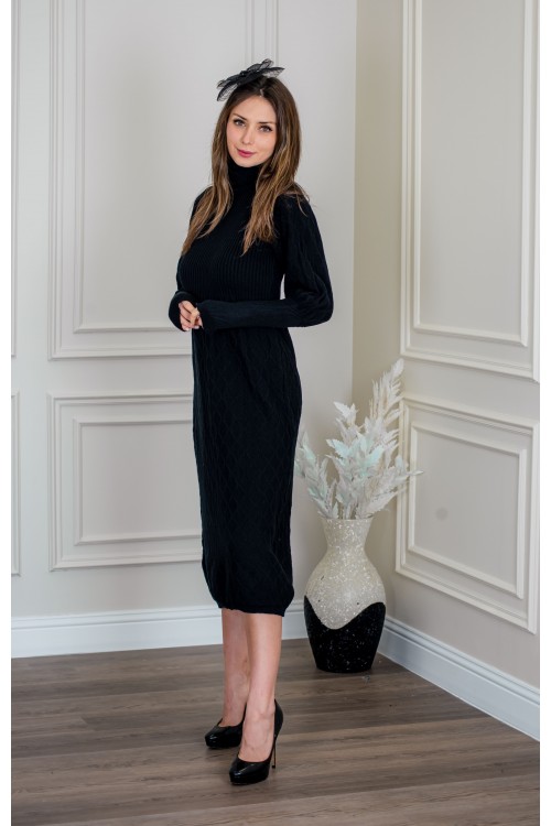 فستان شتوي نسائي طويل أنيق  بأكمام طويلة وياقة عالية