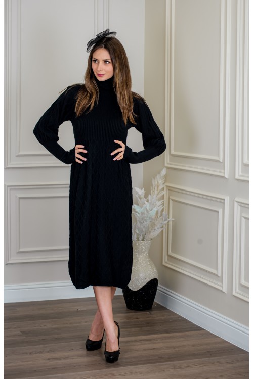 فستان شتوي نسائي طويل أنيق  بأكمام طويلة وياقة عالية