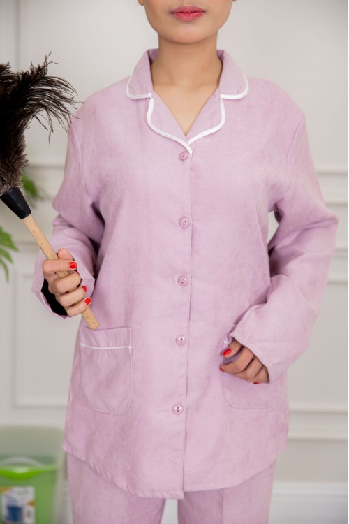 زي عاملة شتوي قطعتين أكمام طويلة بجيوب و ياقة و أزرار أمامية