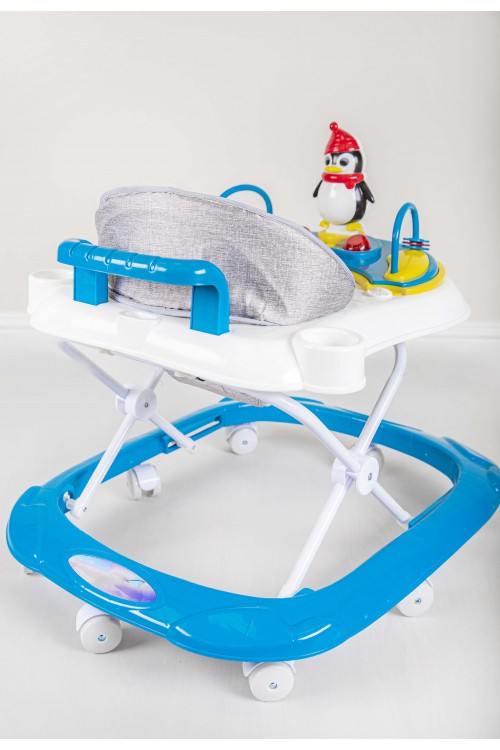 مشاية اطفال بعجلات  قابلة للطي لتعلم المشي مدمجة مع العاب ترفيهية لون ازرق
