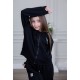 طقم بناتي أنيق قطعتين لون أسود مع قبعة هودي و أكمام طويلة  مع سحاب أمامي و بنطلون بجيوب و مطاط من الأسفل