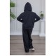 طقم بناتي أنيق قطعتين لون أسود مع قبعة هودي و أكمام طويلة  مع سحاب أمامي و بنطلون بجيوب و مطاط من الأسفل