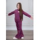 طقم بناتي أنيق قطعتين لون بنفسجي أكمام طويلة مع كتابة أمامية و بنطلون بجيوب و مطاط من الأسفل