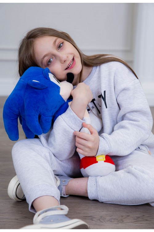 طقم بناتي أنيق قطعتين لون رمادي أكمام طويلة مع كتابة أمامية و في البنطلون