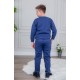 طقم ولادي أنيق قطعتين لون أزرق أكمام طويلة مع كتابة أمامية و بنطلون بجيوب و مطاط من الأسفل