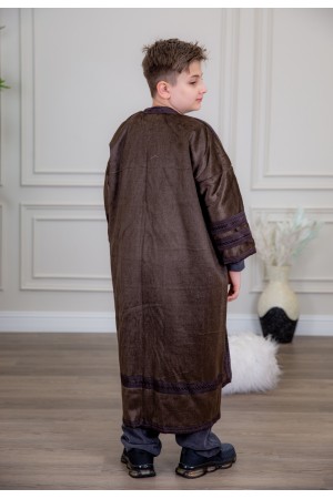 فرو ولادي أنيق لون بني أكمام طويلة