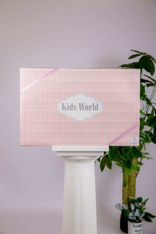 طقم هدايا مواليد 14 قطعة لون برتقالي وأبيض مزينة برسومات كرتونية