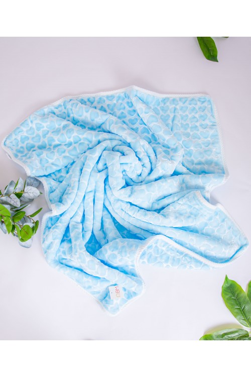 منشفة استحمام مواليد لون أزرق بغطاء رأس مزينة برسومات