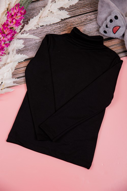 بلوزة أطفال شتوية لون أسود برقبة و أكمام طويلة