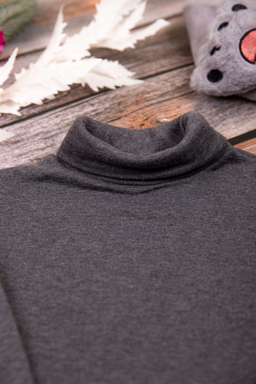 بلوزة أطفال شتوية لون رمادي برقبة و أكمام طويلة