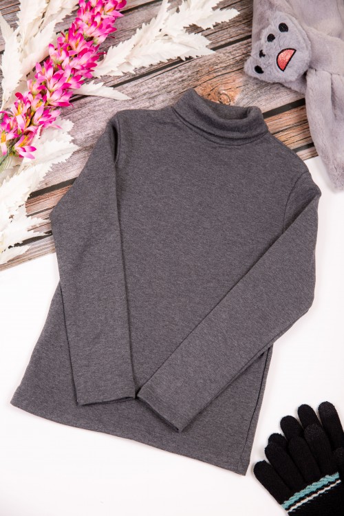 بلوزة أطفال شتوية لون رمادي برقبة و أكمام طويلة
