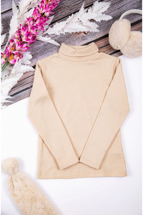 بلوزة أطفال شتوية لون بيج برقبة و أكمام طويلة