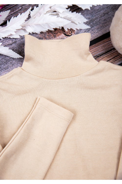 بلوزة أطفال شتوية لون بيج برقبة و أكمام طويلة