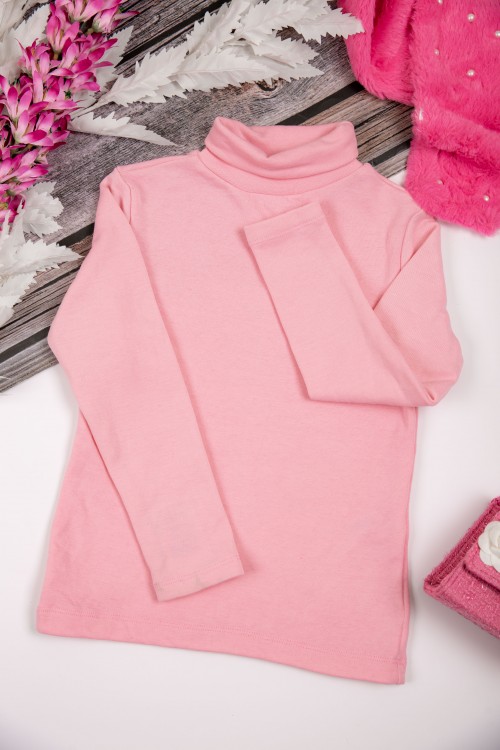 بلوزة أطفال شتوية لون وردي برقبة و أكمام طويلة