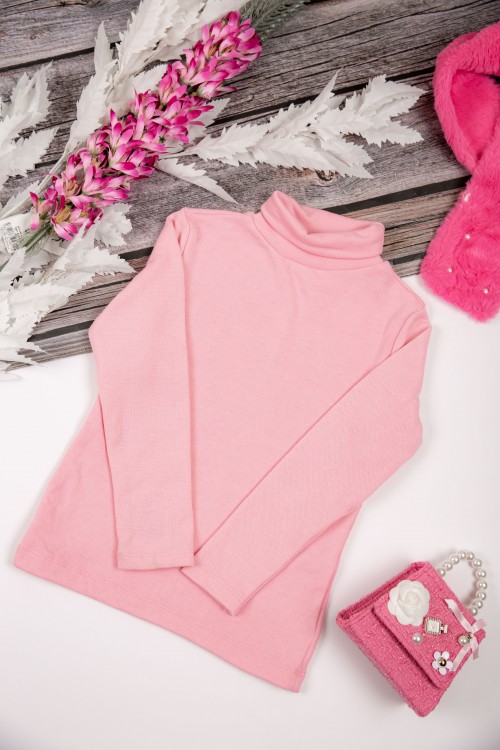 بلوزة أطفال شتوية لون وردي برقبة و أكمام طويلة