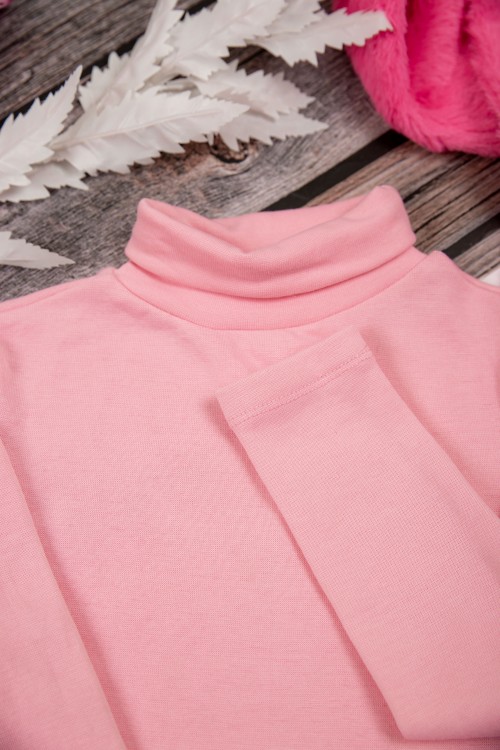 بلوزة أطفال شتوية لون وردي برقبة و أكمام طويلة