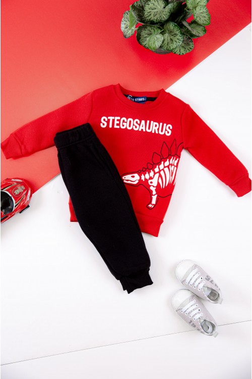 طقم بنطلون بأطراف مطاطية مع تيشيرت بطبعات كتابة