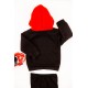 طقم قطعتين ولادي أطفال شتوي لون أحمر وأسود بقبعة رأس وبأكمام طويلة ومطاط بالأسفل مزينة بكتابات