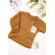 طقم قطعتين ولادي أطفال شتوي لون بني أكمام طويلة ومطاط بالأسفل مزينة بكتابات من الأمام
