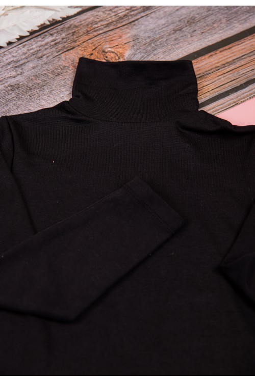 بلوزة أطفال شتوية لون أسود برقبة و أكمام طويلة