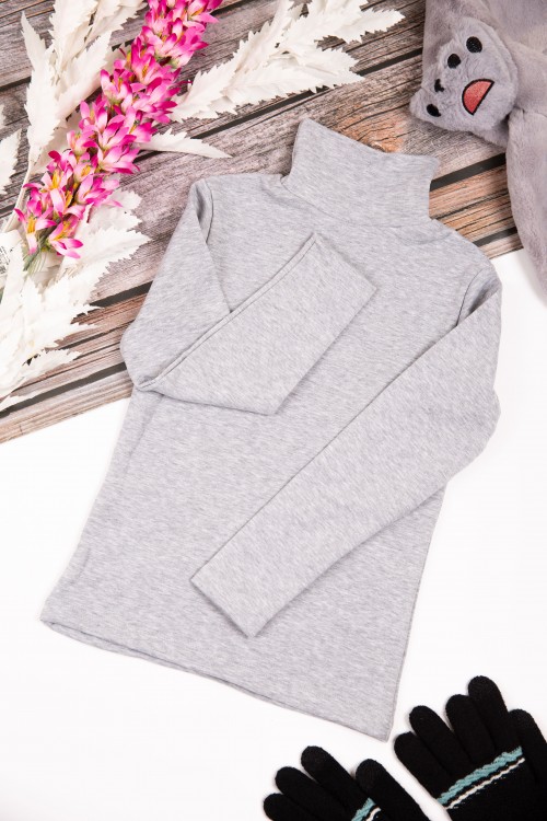 بلوزة أطفال شتوية لون رصاصي برقبة و أكمام طويلة
