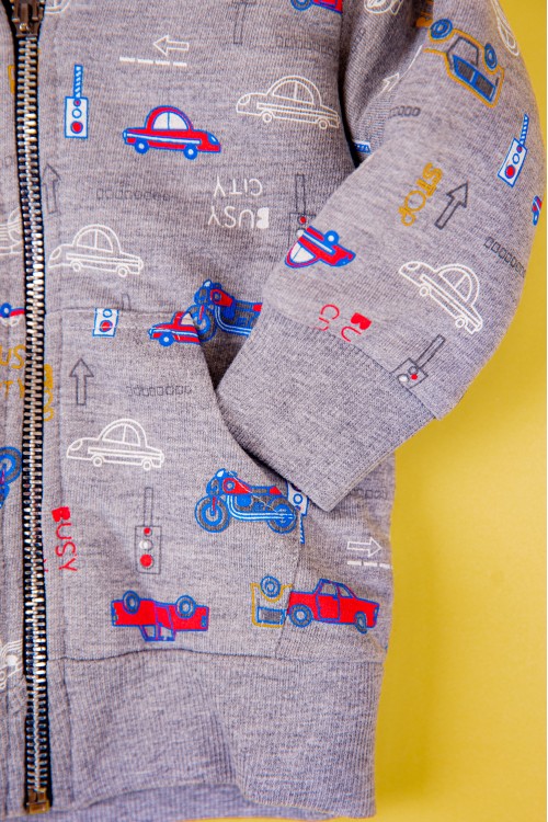 جاكيت ولادي أطفال بفرو من الداخل وقبعة رأس وسحاب من الأمام مزينة برسومات كرتونية