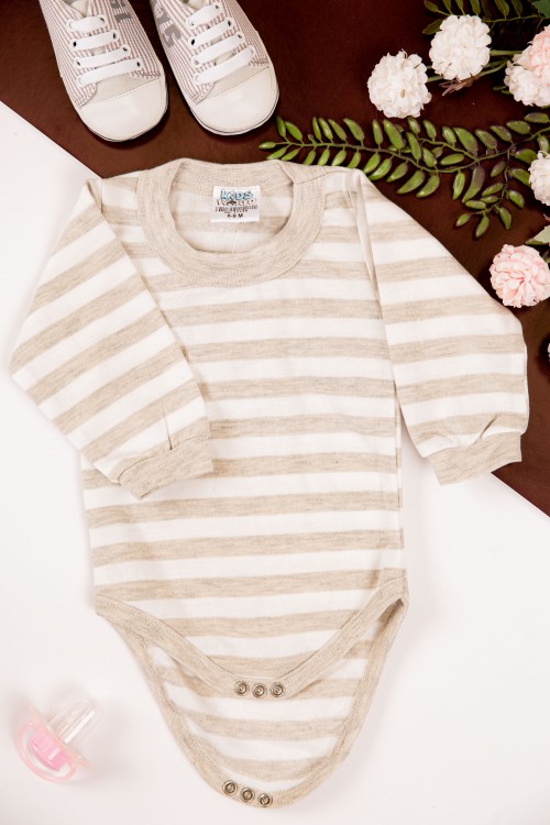 بربتوز أطفال مخطط لون أبيض وأسود  كم طويل بمطاط وأزرار من الأسفل