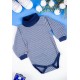 بربتوز أطفال بياقه رقبة مخطط لون أبيض وأزرق  كم طويل بمطاط وأزرار من الأسفل