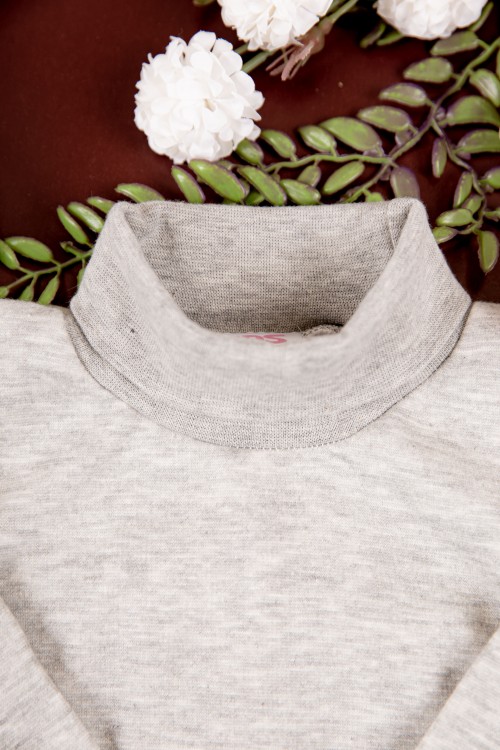 بربتوز أطفال بياقه رقبة مخطط لون رمادي  كم طويل بمطاط وأزرار من الأسفل