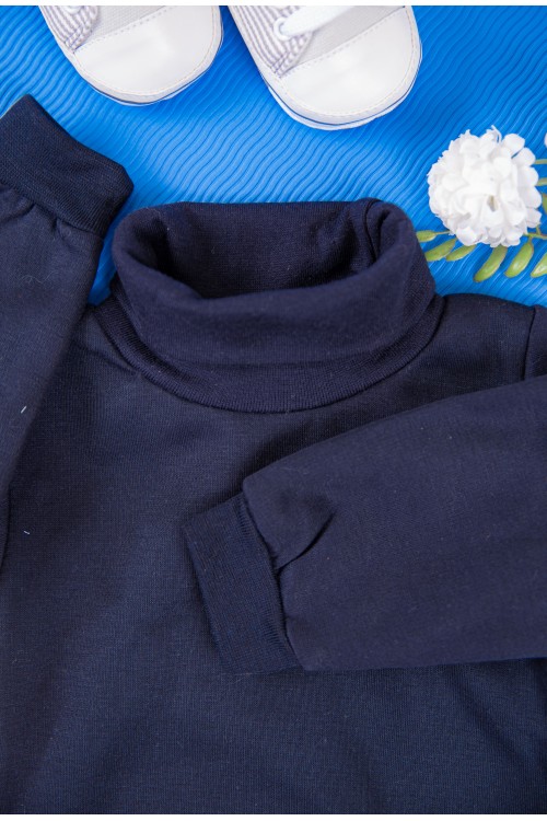 بربتوز أطفال بياقه رقبة مخطط لون رمادي  كم طويل بمطاط وأزرار من الأسفل