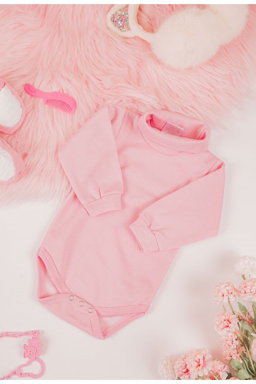 بربتوز أطفال بياقه رقبة لون وردي كم طويل بمطاط وأزرار من الأسفل